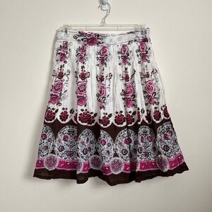 Chaudry KC Bohemian Floral Skirt Pink Brown Cotton Size Medium‎